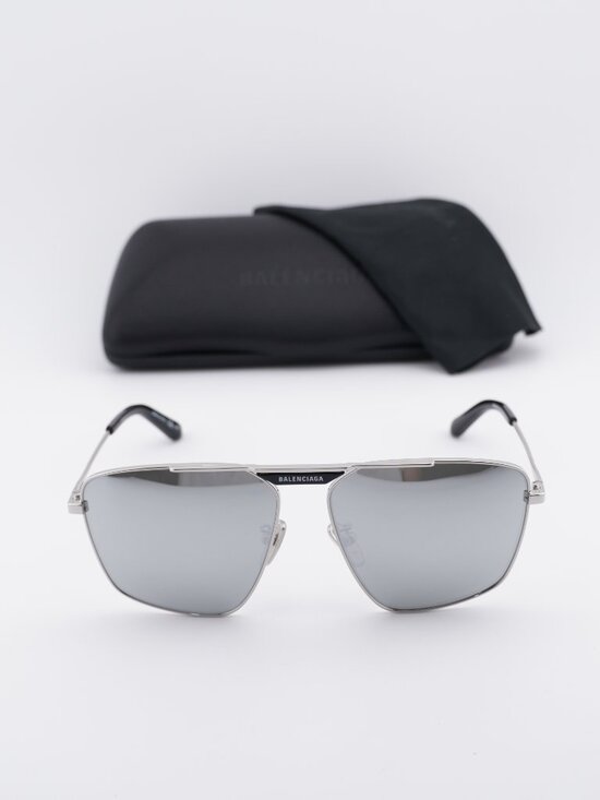 Balenciaga BB0246SA 002 Aviator Sunglasses - Silver/Silver Mirror Double main image 5
